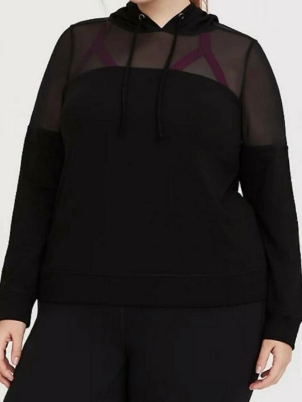 torrid Black Sheer Panel Hoodie with Drawstring